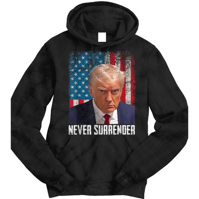 Trump Mug Shot Donald Trump Mug Shot Never Surrender Tie Dye Hoodie