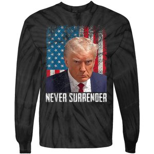 Trump Mug Shot Donald Trump Mug Shot Never Surrender Tie-Dye Long Sleeve Shirt