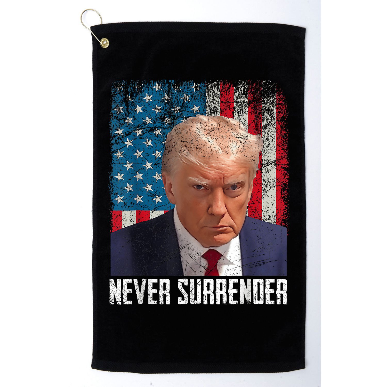 Trump Mug Shot Donald Trump Mug Shot Never Surrender Golf Towel