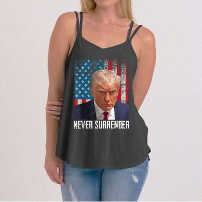 Trump Mug Shot Donald Trump Mug Shot Never Surrender Women's Strappy Tank