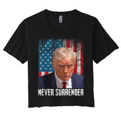 Trump Mug Shot Donald Trump Mug Shot Never Surrender Women's Crop Top Tee