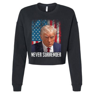 Trump Mug Shot Donald Trump Mug Shot Never Surrender Cropped Pullover Crew