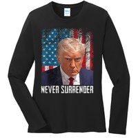 Trump Mug Shot Donald Trump Mug Shot Never Surrender Ladies Long Sleeve Shirt