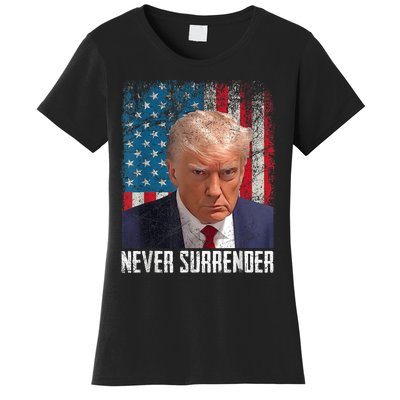 Trump Mug Shot Donald Trump Mug Shot Never Surrender Women's T-Shirt