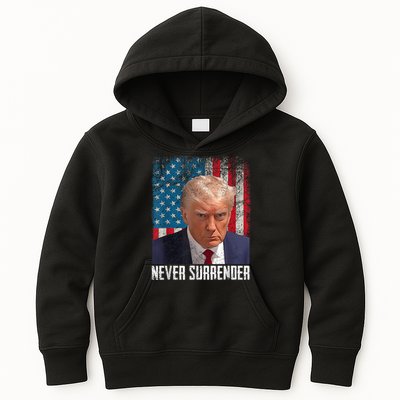 Trump Mug Shot Donald Trump Mug Shot Never Surrender Kids Hoodie