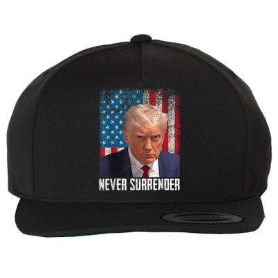 Trump Mug Shot Donald Trump Mug Shot Never Surrender Wool Snapback Cap
