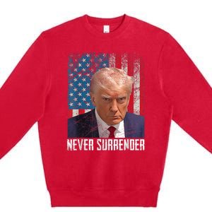 Trump Mug Shot Donald Trump Mug Shot Never Surrender Premium Crewneck Sweatshirt