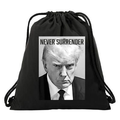 Trump Mug Shot Donald Trump Mug Shot Never Surrender Drawstring Bag
