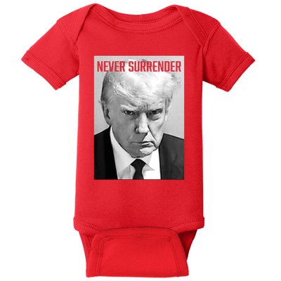 Trump Mug Shot Donald Trump Mug Shot Never Surrender Baby Bodysuit