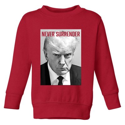 Trump Mug Shot Donald Trump Mug Shot Never Surrender Toddler Sweatshirt