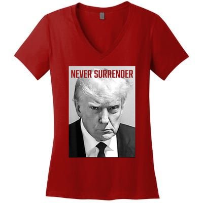 Trump Mug Shot Donald Trump Mug Shot Never Surrender Women's V-Neck T-Shirt
