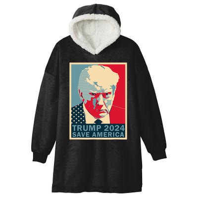 Trump Mug Shot 2024 Save America Trump Hooded Wearable Blanket