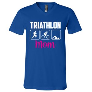 Triathlon Mom Sports Triathlons Triathlete Mother Mommy Mama Gift V-Neck T-Shirt