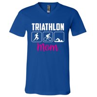 Triathlon Mom Sports Triathlons Triathlete Mother Mommy Mama Gift V-Neck T-Shirt