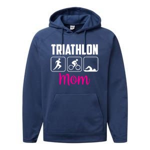 Triathlon Mom Sports Triathlons Triathlete Mother Mommy Mama Gift Performance Fleece Hoodie