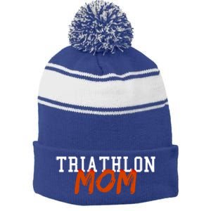 Triathlon Mom Summer Winter Sports Gift Stripe Pom Pom Beanie