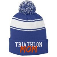 Triathlon Mom Summer Winter Sports Gift Stripe Pom Pom Beanie