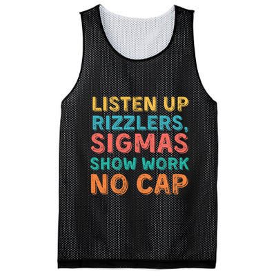 Teacher Math Show Work Listen Up Rizzlers Middle School Gen Alpha Slang Mesh Reversible Basketball Jersey Tank