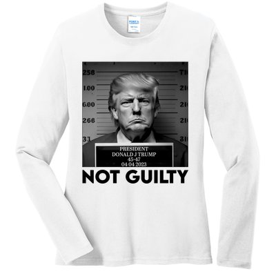 Trump Mug Shot, Trump Not Guilty Pro Trump Supporter Ladies Long Sleeve Shirt