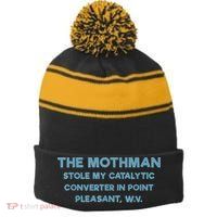 The Mothman Stole My Catalytic Converter In Point Pleasant Stripe Pom Pom Beanie