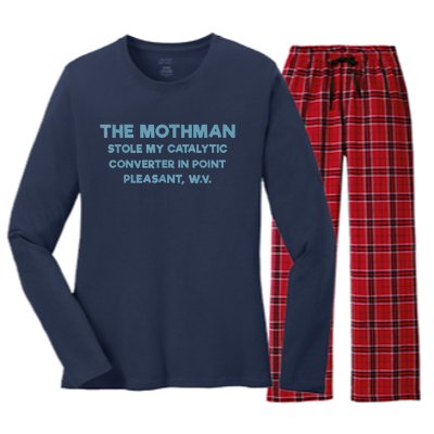 The Mothman Stole My Catalytic Converter In Point Pleasant Women's Long Sleeve Flannel Pajama Set 