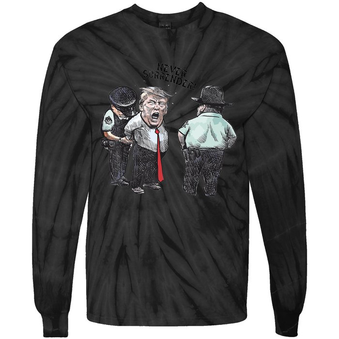 Trump Mug Shot Donald Trump Mug Shot Never Surrender Tie-Dye Long Sleeve Shirt