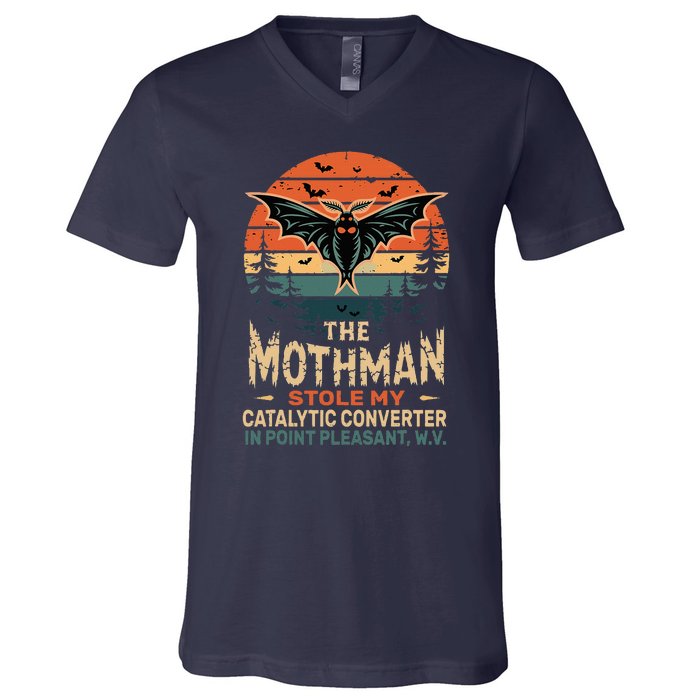 The Mothman Stole My Catalytic Converter In Point Vintage V-Neck T-Shirt