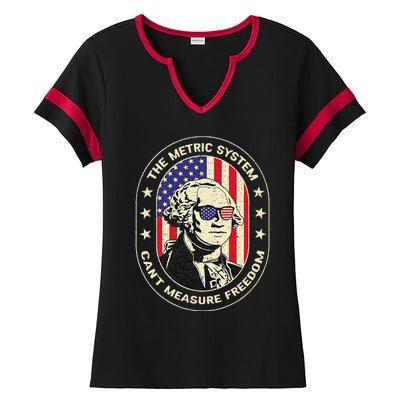 The Metric System CanT Measure Freedom Eagle Usa Flag Meme Ladies Halftime Notch Neck Tee