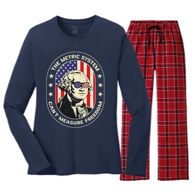 The Metric System CanT Measure Freedom Eagle Usa Flag Meme Women's Long Sleeve Flannel Pajama Set 