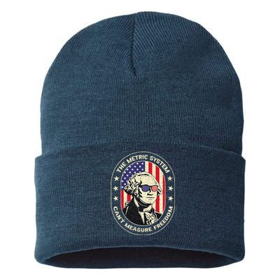 The Metric System CanT Measure Freedom Eagle Usa Flag Meme Sustainable Knit Beanie