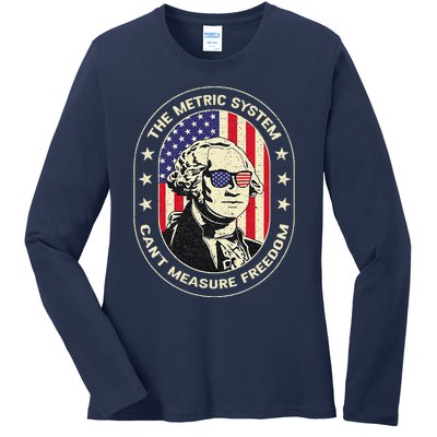 The Metric System CanT Measure Freedom Eagle Usa Flag Meme Ladies Long Sleeve Shirt