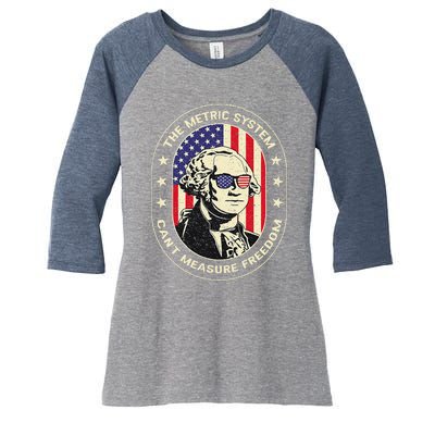 The Metric System CanT Measure Freedom Eagle Usa Flag Meme Women's Tri-Blend 3/4-Sleeve Raglan Shirt