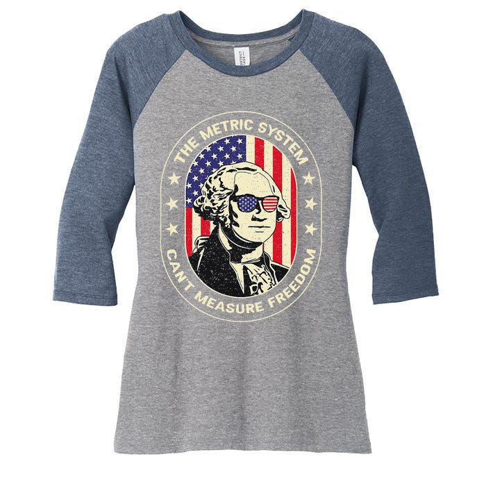 The Metric System CanT Measure Freedom Eagle Usa Flag Meme Women's Tri-Blend 3/4-Sleeve Raglan Shirt