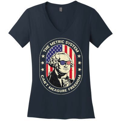 The Metric System CanT Measure Freedom Eagle Usa Flag Meme Women's V-Neck T-Shirt