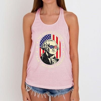 The Metric System CanT Measure Freedom Eagle Usa Flag Meme Women's Knotted Racerback Tank