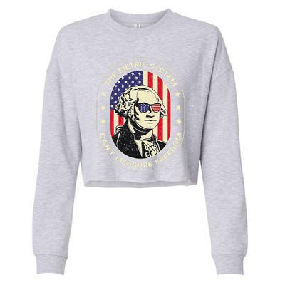 The Metric System CanT Measure Freedom Eagle Usa Flag Meme Cropped Pullover Crew