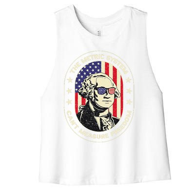 The Metric System CanT Measure Freedom Eagle Usa Flag Meme Women's Racerback Cropped Tank