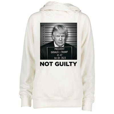 Trump Mug Shot Donald Trump Not Guilty Pro Trump Supporter Womens Funnel Neck Pullover Hood