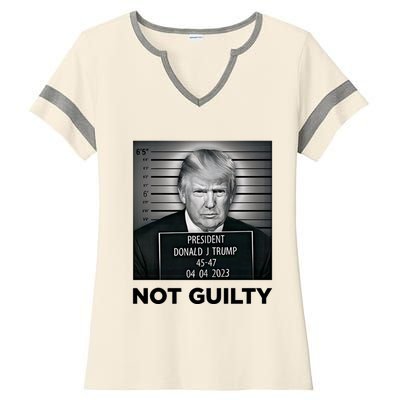 Trump Mug Shot Donald Trump Not Guilty Pro Trump Supporter Ladies Halftime Notch Neck Tee