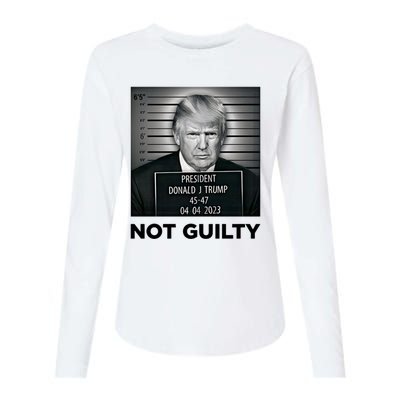 Trump Mug Shot Donald Trump Not Guilty Pro Trump Supporter Womens Cotton Relaxed Long Sleeve T-Shirt