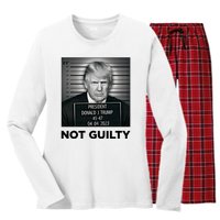 Trump Mug Shot Donald Trump Not Guilty Pro Trump Supporter Women's Long Sleeve Flannel Pajama Set 