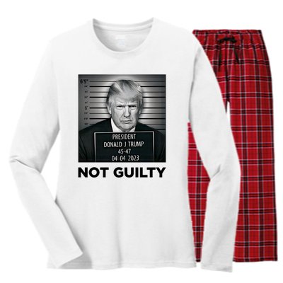 Trump Mug Shot Donald Trump Not Guilty Pro Trump Supporter Women's Long Sleeve Flannel Pajama Set 