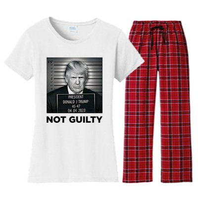 Trump Mug Shot Donald Trump Not Guilty Pro Trump Supporter Women's Flannel Pajama Set