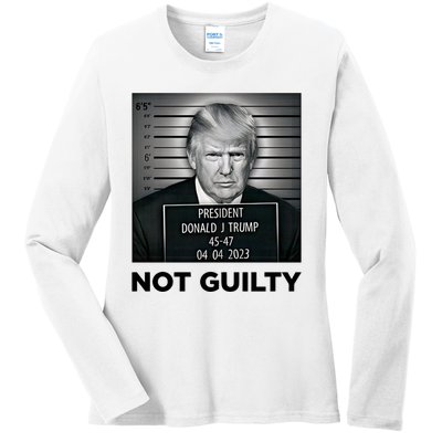 Trump Mug Shot Donald Trump Not Guilty Pro Trump Supporter Ladies Long Sleeve Shirt