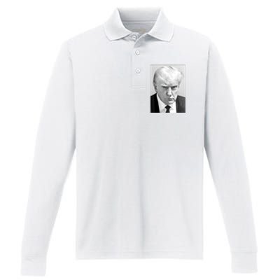 Trump Mug Shot Donald Trump Mug Shot Performance Long Sleeve Polo