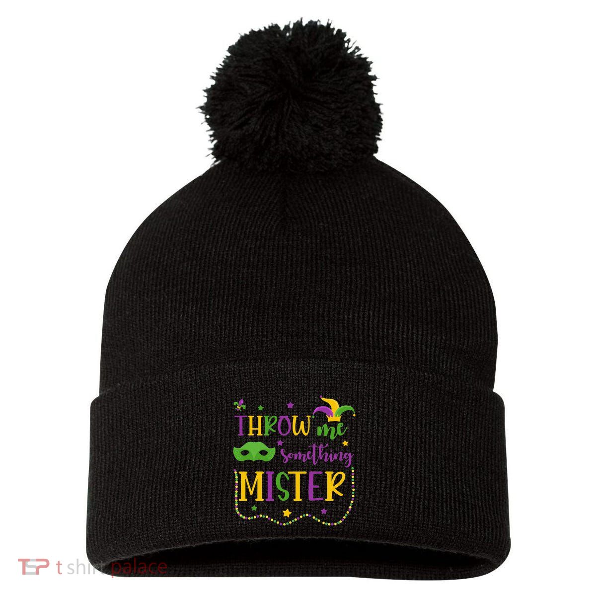 Throw Me Something Mister Mardi Gras Carnival Mask Costume Pom Pom 12in Knit Beanie