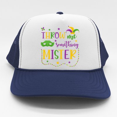 Throw Me Something Mister Mardi Gras Carnival Mask Costume Trucker Hat