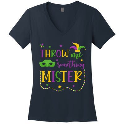 Throw Me Something Mister Mardi Gras Carnival Mask Costume Women's V-Neck T-Shirt