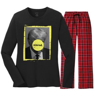 Trump Mug Shot Never Surrender Green Nimrod Trump Day Women's Long Sleeve Flannel Pajama Set 