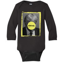 Trump Mug Shot Never Surrender Green Nimrod Trump Day Baby Long Sleeve Bodysuit